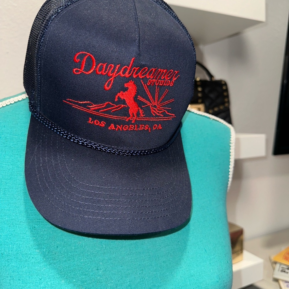 NEW Navy Daydreamer Studios Snapback Hat with Red Logo Never Worn